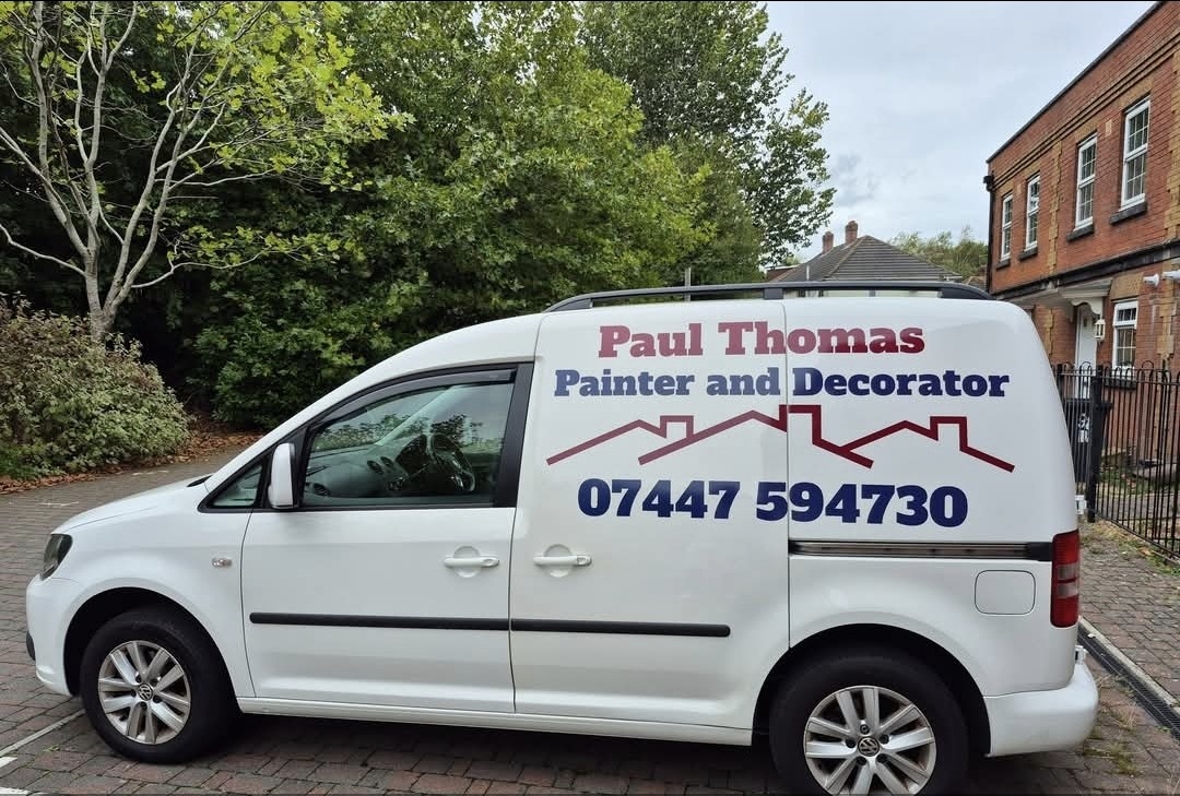 Paul Thomas Painter and Decorator van with burgundy and navy lettering
